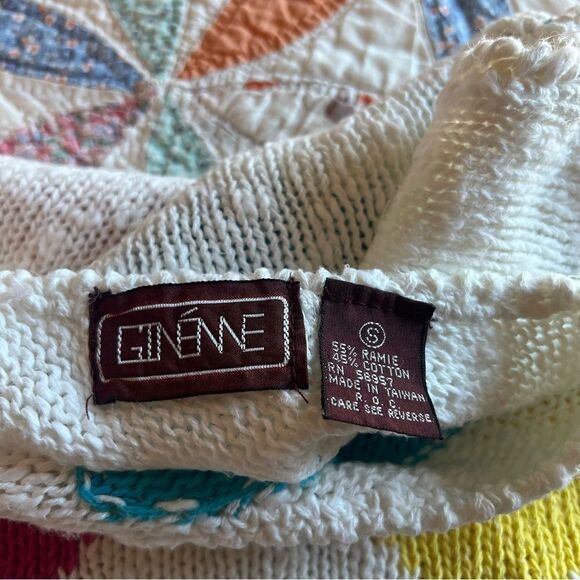 Ginenne Vintage Pink Blue Yellow Big Floral Knit Sweater Blouse S See Details - Picture 11 of 15